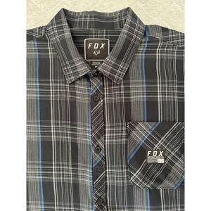 Fox Shirt Mens XL Black Blue Plaid Short Sleeve Button Up Casual Motocross